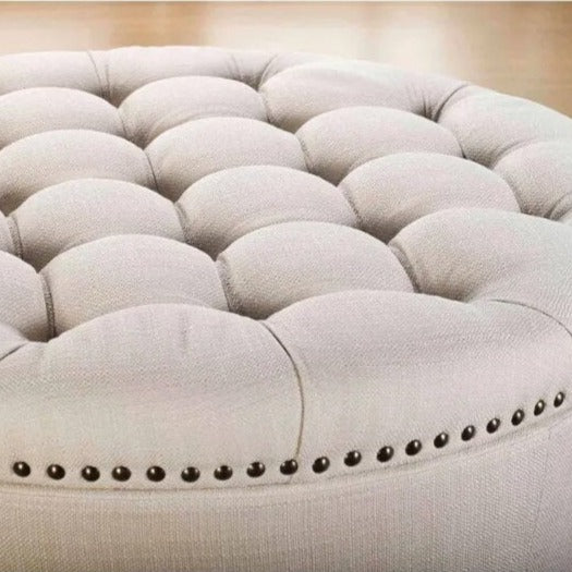 Cream Tufted Lid Storage Ottoman with Nailhead Rivets - The Finishing Touch Decor, LLC