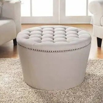 Cream Tufted Lid Storage Ottoman with Nailhead Rivets - The Finishing Touch Decor, LLC