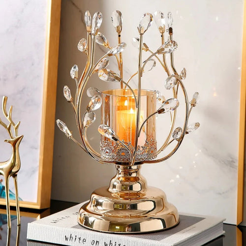 New-Classical Crystal Glass Shiny Metal Tall Tea Pillar Candle Holders - The Finishing Touch Decor, LLC