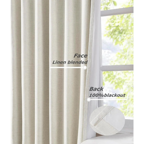 Linen Blended Full Blackout Pinch Pleat Window Curtians 108 Inch Insulated Drapes Back Tab with 2 Panels Natural 40" W x 108" L