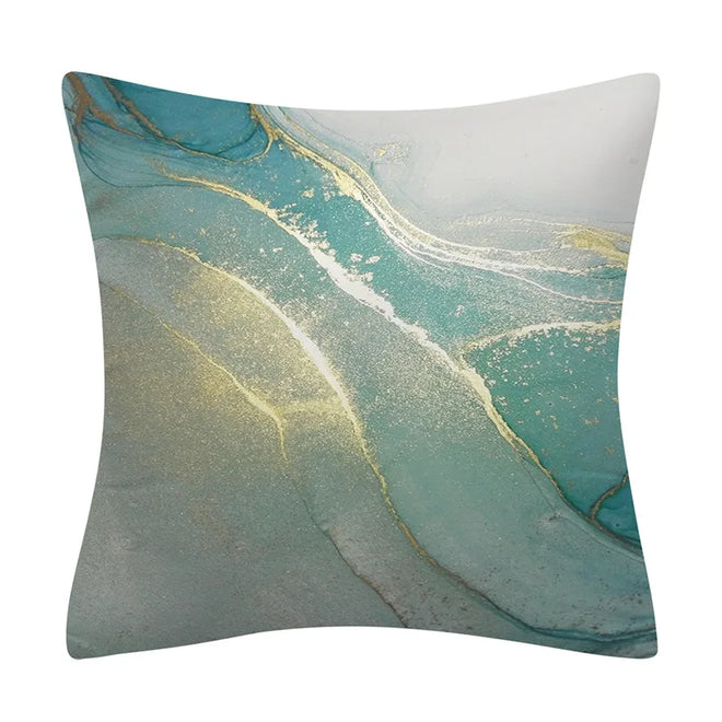 Turquoise Marble Gold Swirl Print Throw Pillows Covers - 45cm - The Finishing Touch Decor, LLC