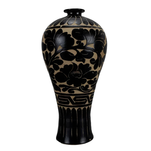 Black Glaze Kiln Cizhou Dynasty Hand Carved Plum Vase