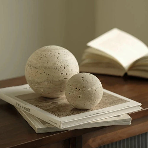 Natural Travertine Stone Sphere Paperweight Sculpture