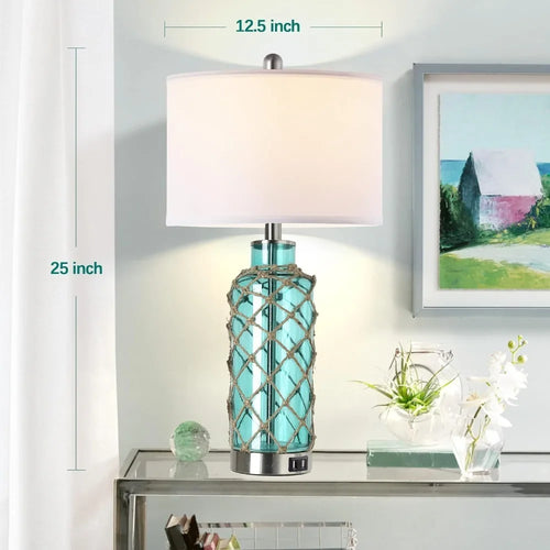 Turquoise Glass Coastal Dimmable Bedside Lamp - The Finishing Touch Decor, LLC