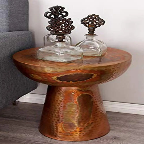 Copper Metal Round Pedestal Accent Side Table - The Finishing Touch Decor, LLC