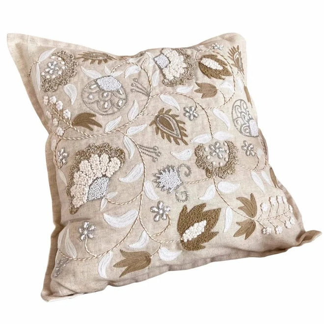 Hand-Stitched Beaded Beige Throw Pillow Covers - The Finishing Touch Decor, LLC