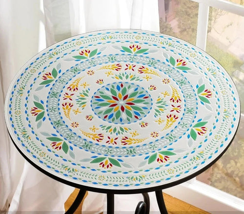 Outdoor Unique Inlay Tile with Metal Frame Accent Table - The Finishing Touch Decor, LLC