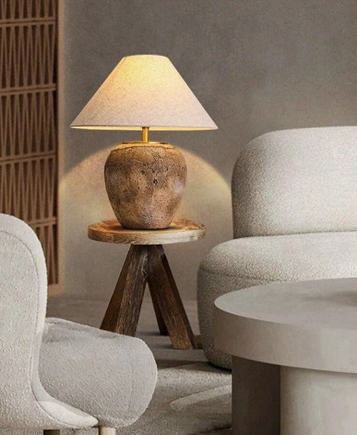 Round Rustic Wabi Sabi Ceramic Nordic Textured Table Lamp - The Finishing Touch Decor, LLC