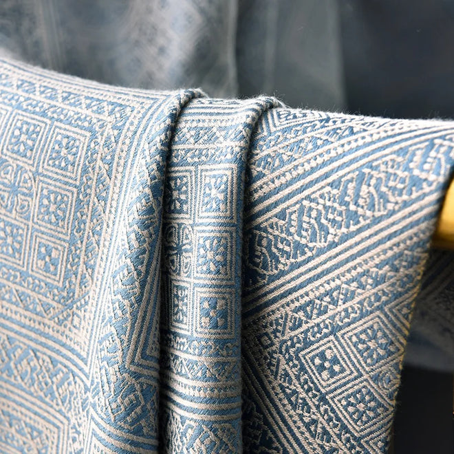 French Blue Luxury Jacquard Heavy Textured Curtains - The Finishing Touch Decor, LLC