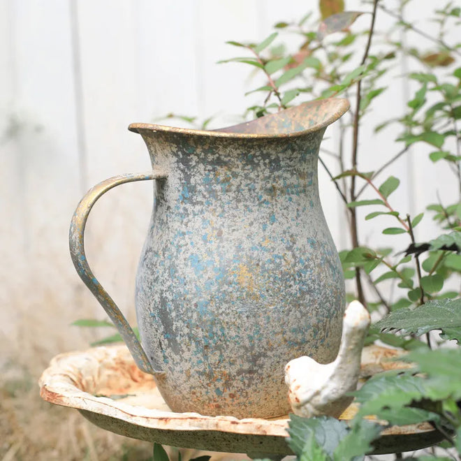 Shabby Chic French Country Vintage Flower Vase Galvanized Rustic Pitcher - The Finishing Touch Decor, LLC