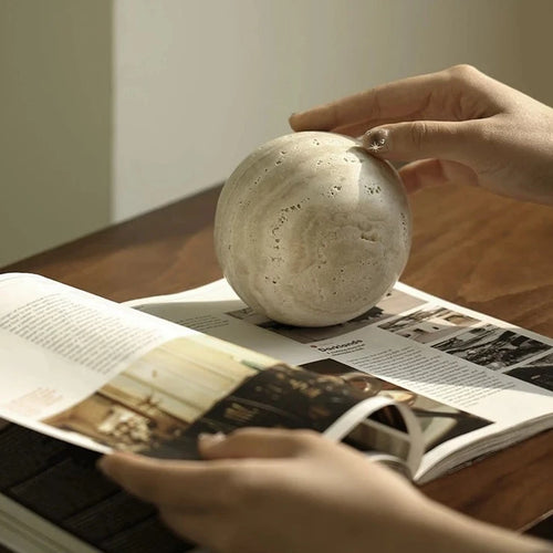 Natural Travertine Stone Sphere Paperweight Sculpture