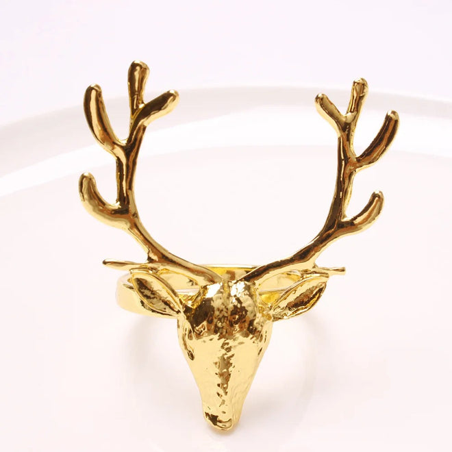 4Pcs Deer Napkin Rings Christmas Elk Head Napkin Rings Holders Alloy Reindeer Napkin Buckle Xmas Thanksgiving Dining Table Decor