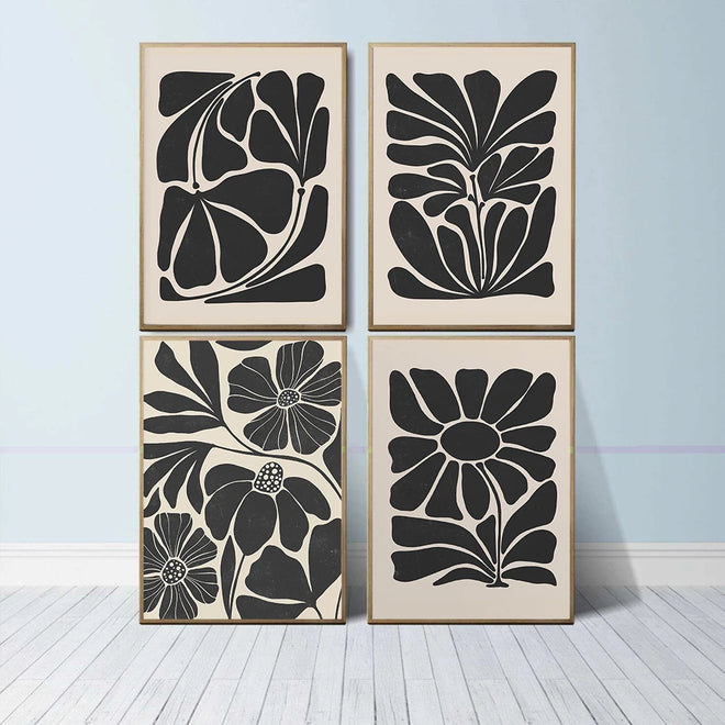 Matching Black Abstract Floral Nordic Wall Art Canvas Prints - The Finishing Touch Decor, LLC