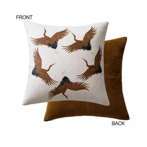 Medicci Home Exoticism Style Art Deco Throw Pillow Cover Oriental Cranes Flying For Nine Nights Auspicious Cushion Case For Sofa