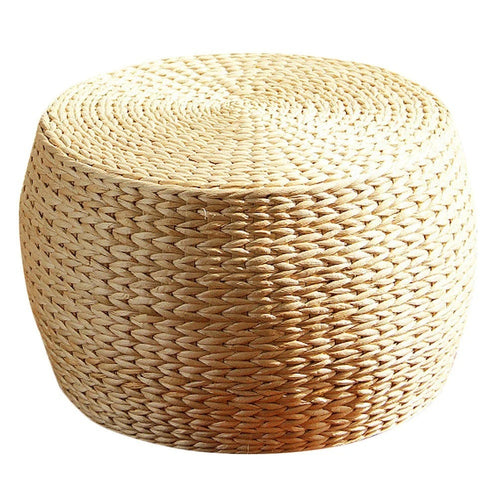 Round Japanese Tatami Cushion Rattan Ottoman Foot Stool - The Finishing Touch Decor, LLC