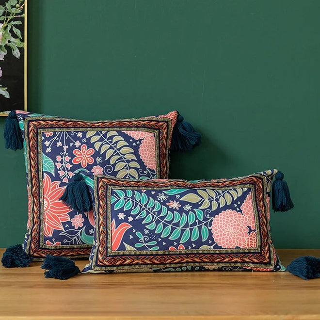 Soft Velvet Vintage Boho Floral Cushion Throw Pillow Covers with Tassels - The Finishing Touch Decor, LLC