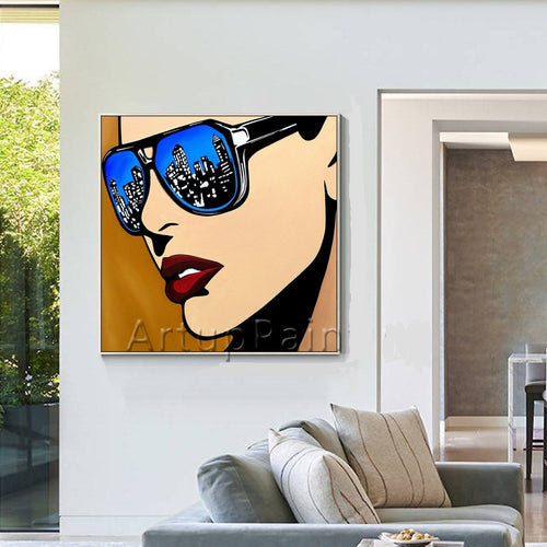 Roy Lichtenstein Pop Wall Art Hand Painted Replica Square Oil Painting - The Finishing Touch Decor, LLC