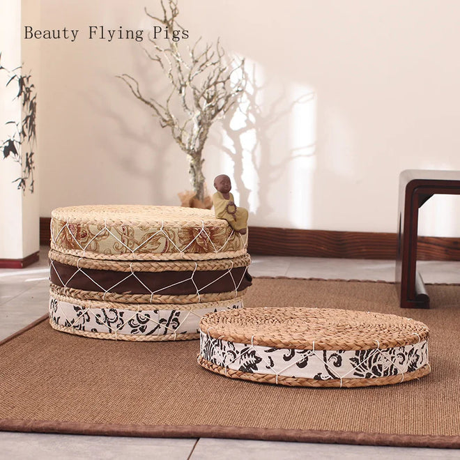 Tea Ceremony Handmade Straw Round Tatami Floor Cushion Seat - The Finishing Touch Decor, LLC