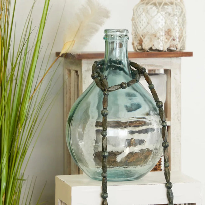 Spanish Recycled Coastal Aquamarine Blue Glass Bulb Vase - 17" - The Finishing Touch Decor, LLC