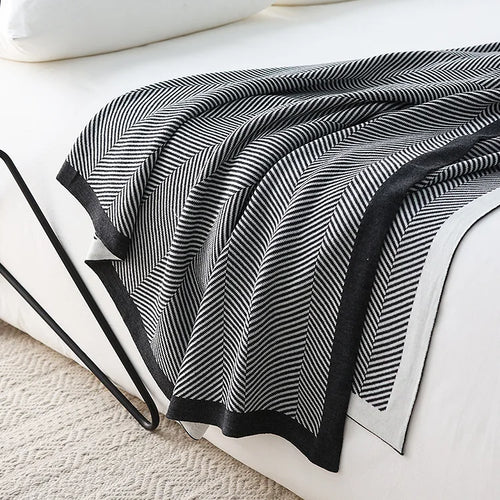 Herringbone Stripe Pattern Nordic Knitted Soft Throw Blanket - The Finishing Touch Decor, LLC