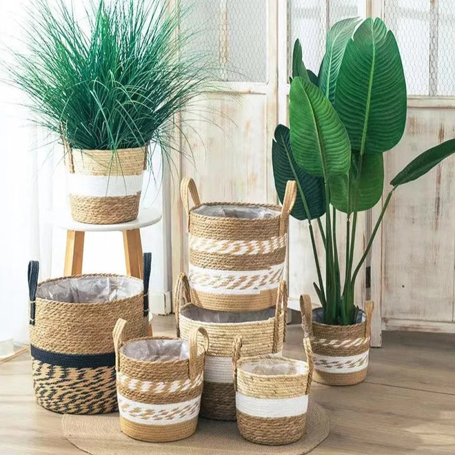 Natural Wicker Straw Hand-Woven Bamboo Decorative Storage Basket Planters - The Finishing Touch Decor, LLC