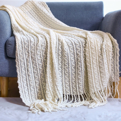 Soft Neutral Color Nordic Knit Plaid Blanket with Tassels - The Finishing Touch Decor, LLC