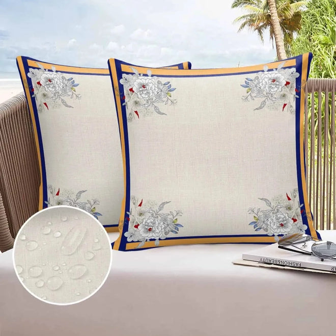 Delicate Floral Border Waterproof Outdoor Throw Pillow Covers - The Finishing Touch Decor, LLC