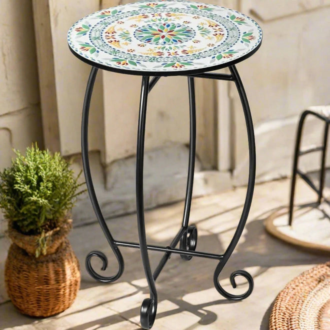 Outdoor Unique Inlay Tile with Metal Frame Accent Table - The Finishing Touch Decor, LLC