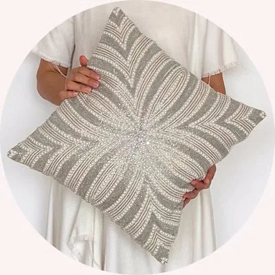 Hand-Stitched Beaded Beige Throw Pillow Covers - The Finishing Touch Decor, LLC