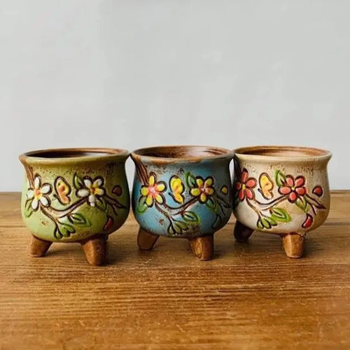 Ceramic Hand-Painted Succulent Flower Pots - Set of 3 - The Finishing Touch Decor, LLC