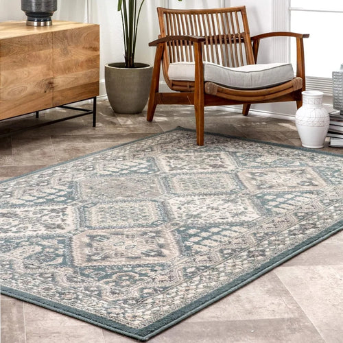 Beige Large Traditional Moroccan Tiled Print 9x12 Area Rug - The Finishing Touch Decor, LLC