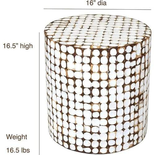 Real Coconut Shell Mosaic Inlaid Round Side Table - 16x16.5" - The Finishing Touch Decor, LLC