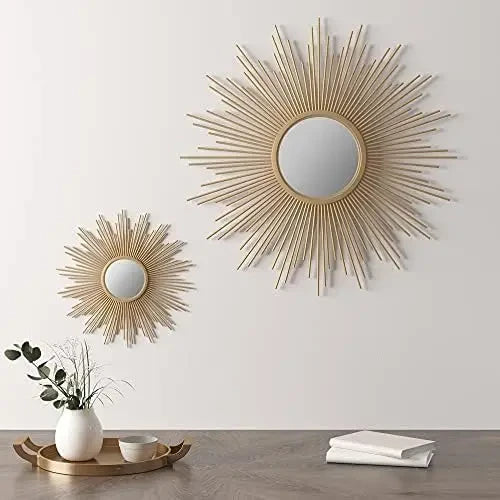 Metal Gold Tone Iron Large Sunburst Wall Art Mirror - The Finishing Touch Decor, LLC