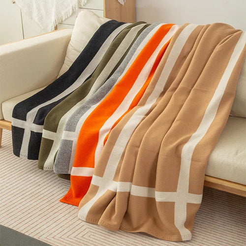 Mongolian 100% Wool Sophisticated Striped Pattern Throw Blanket - The Finishing Touch Decor, LLC