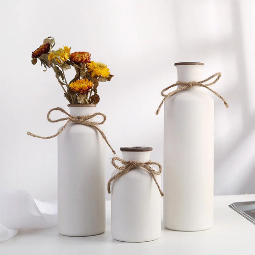 Simple Rustic Ceramic Set of 3 Bottle Vases - The Finishing Touch Decor, LLC