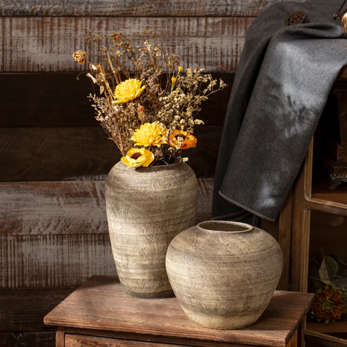 Distressed Beige Stone Ceramic Wabi Sabi Style Vases - The Finishing Touch Decor, LLC