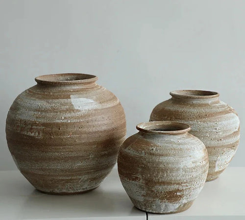 Handmade Clay Tan Brown Ceramic Rustic Pots - The Finishing Touch Decor, LLC