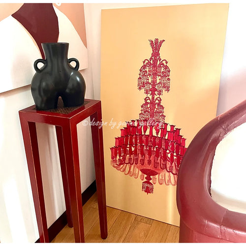 Ruby Red French Chandelier Framed Vintage Painting - The Finishing Touch Decor, LLC