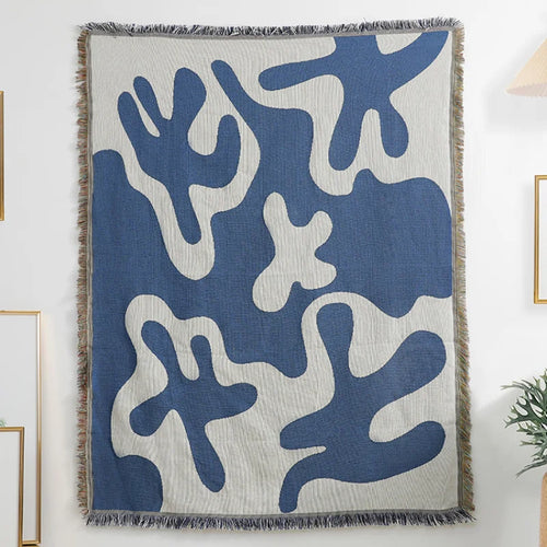 Blue White Coral Pattern Coastal Fringed Throw Blanket - The Finishing Touch Decor