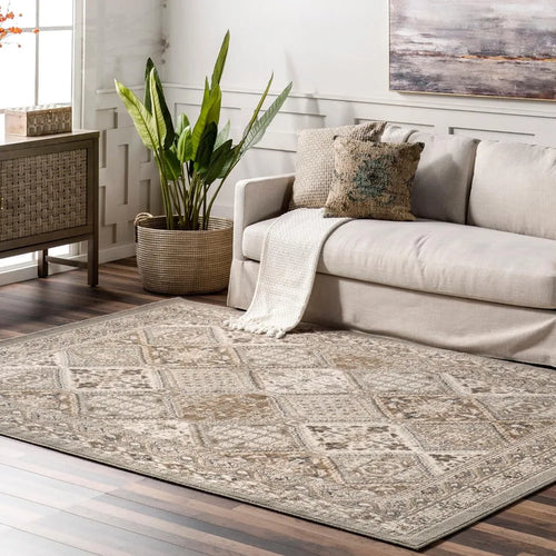 Beige Large Traditional Moroccan Tiled Print 9x12 Area Rug - The Finishing Touch Decor, LLC