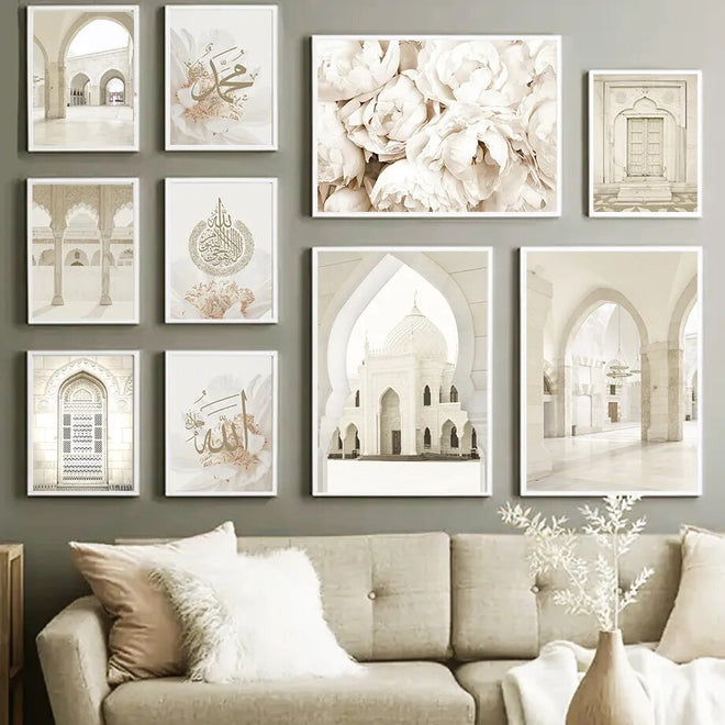 Beige Moroccan Mosque Architecture Canvas Wall Art Prints - The Finishing Touch Decor, LLC