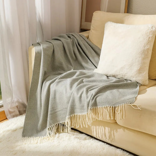 Lightweight Striped Chevron Nordic Throw Blanket with Tassels - The Finishing Touch Decor, LLC