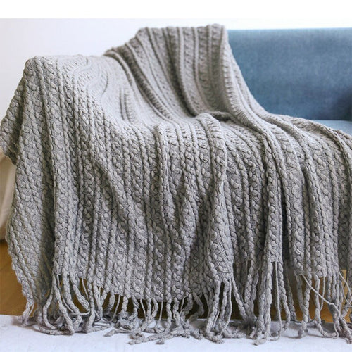 Soft Neutral Color Nordic Knit Plaid Blanket with Tassels - The Finishing Touch Decor, LLC