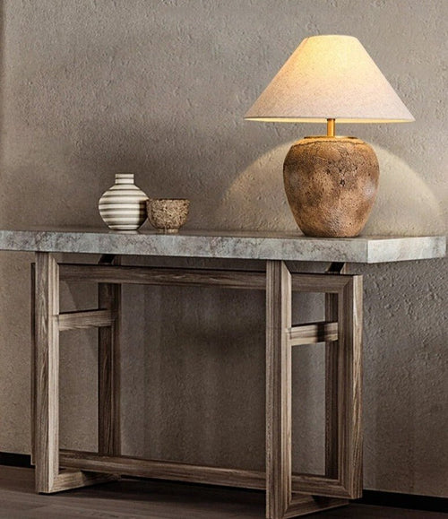 Round Rustic Wabi Sabi Ceramic Nordic Textured Table Lamp - The Finishing Touch Decor, LLC