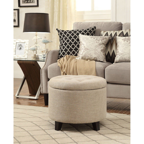 Upholstered Tufted Storage Round Ottoman Footstool, Burlap Beige - The Finishing Touch Decor, LLC