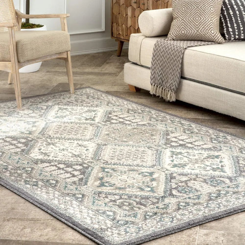 Beige Large Traditional Moroccan Tiled Print 9x12 Area Rug - The Finishing Touch Decor, LLC