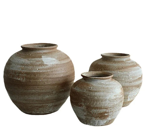 Handmade Clay Tan Brown Ceramic Rustic Pots - The Finishing Touch Decor, LLC