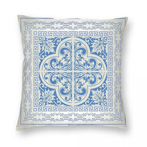 Mediterranean Cream Blue Greek Keys Soft Throw Pillow Covers - The Finishing Touch Decor, LLC