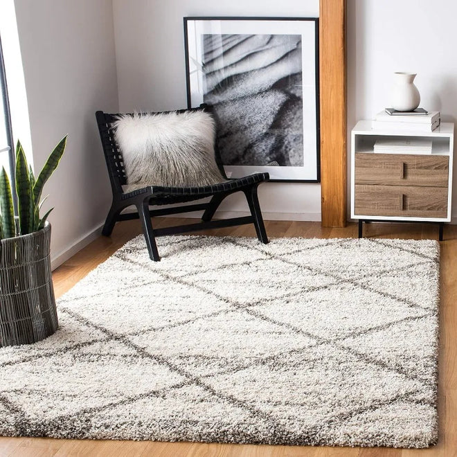 Trellis Pattern Grey & Ivory, Modern Thick Area Rug - The Finishing Touch Decor, LLC