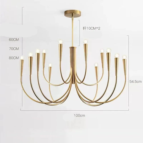 Metal Branch Gold French American Retro Pendant Chandelier